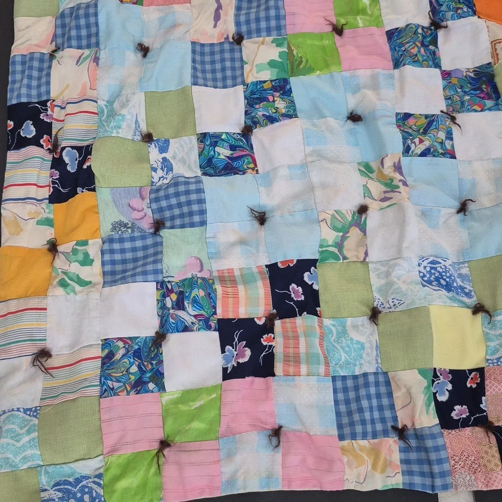 Vintage Handmade Patchwork Quilt Multicolor Shabby Cottage Granny 44